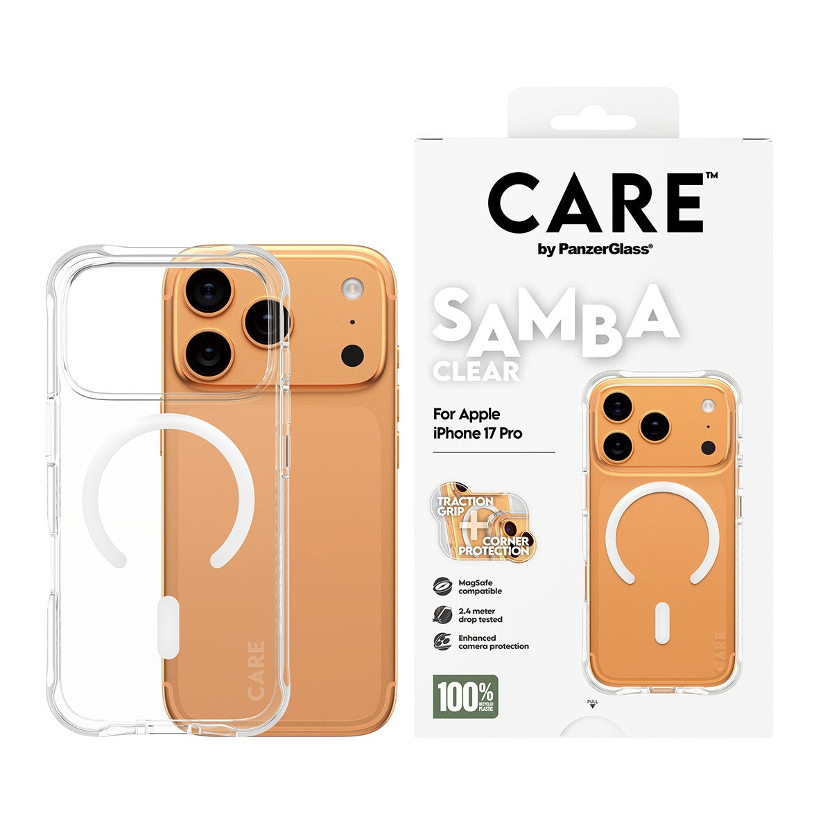 CARE by PanzerGlass® Samba Case Transparent m. Hvid MagSafe iPhone 17 Pro